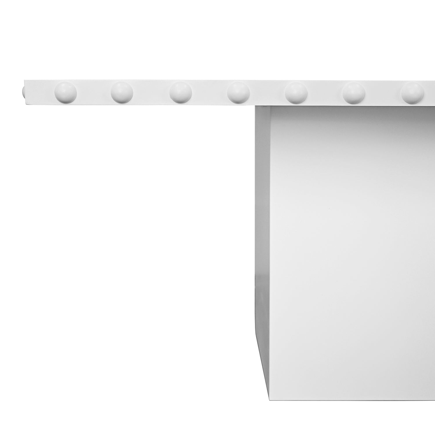Close-up of the white wood finish on the Lucian White Rectangle Dining Table