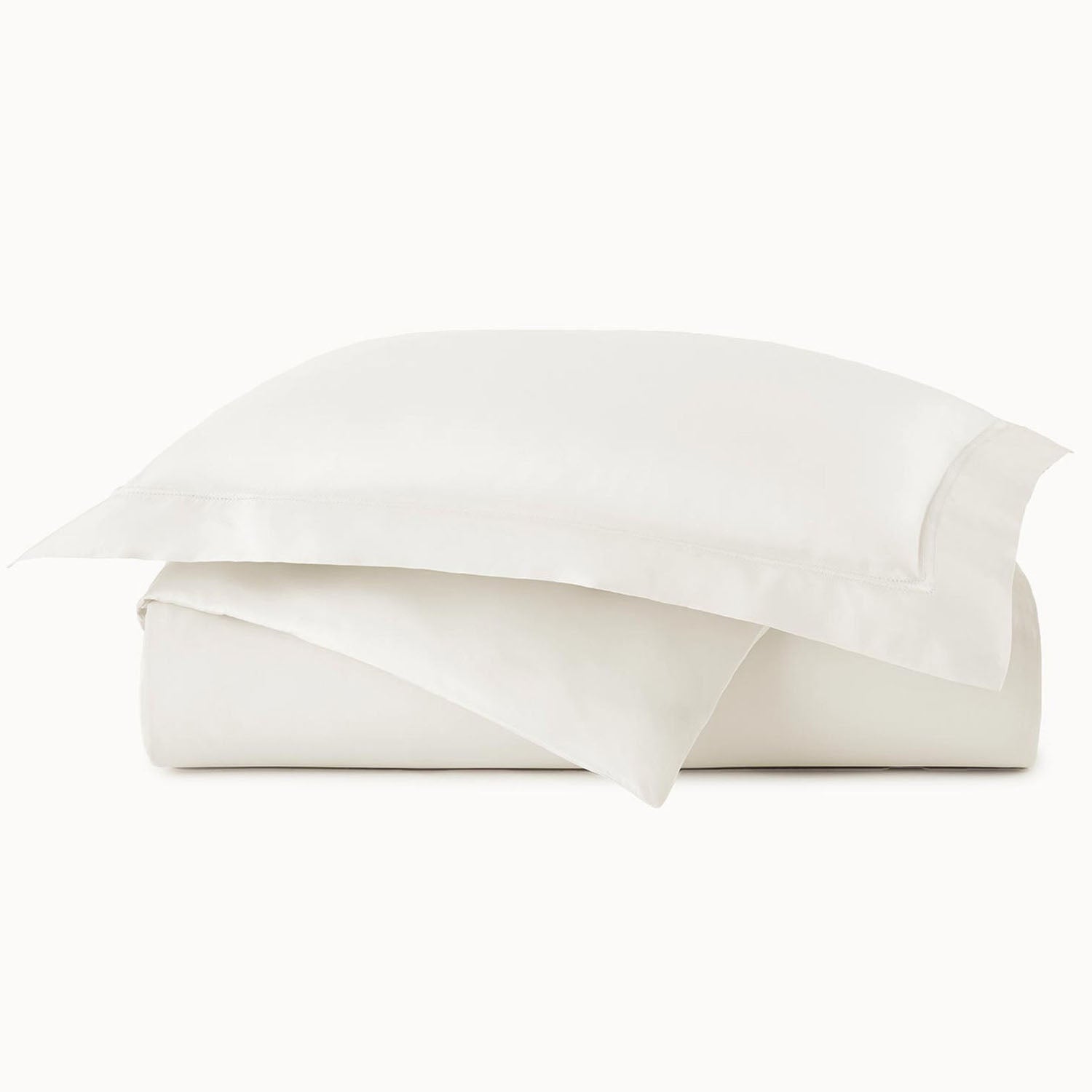 Peacock Alley Lyric percale cotton duvet cover stack of neatly folded linens