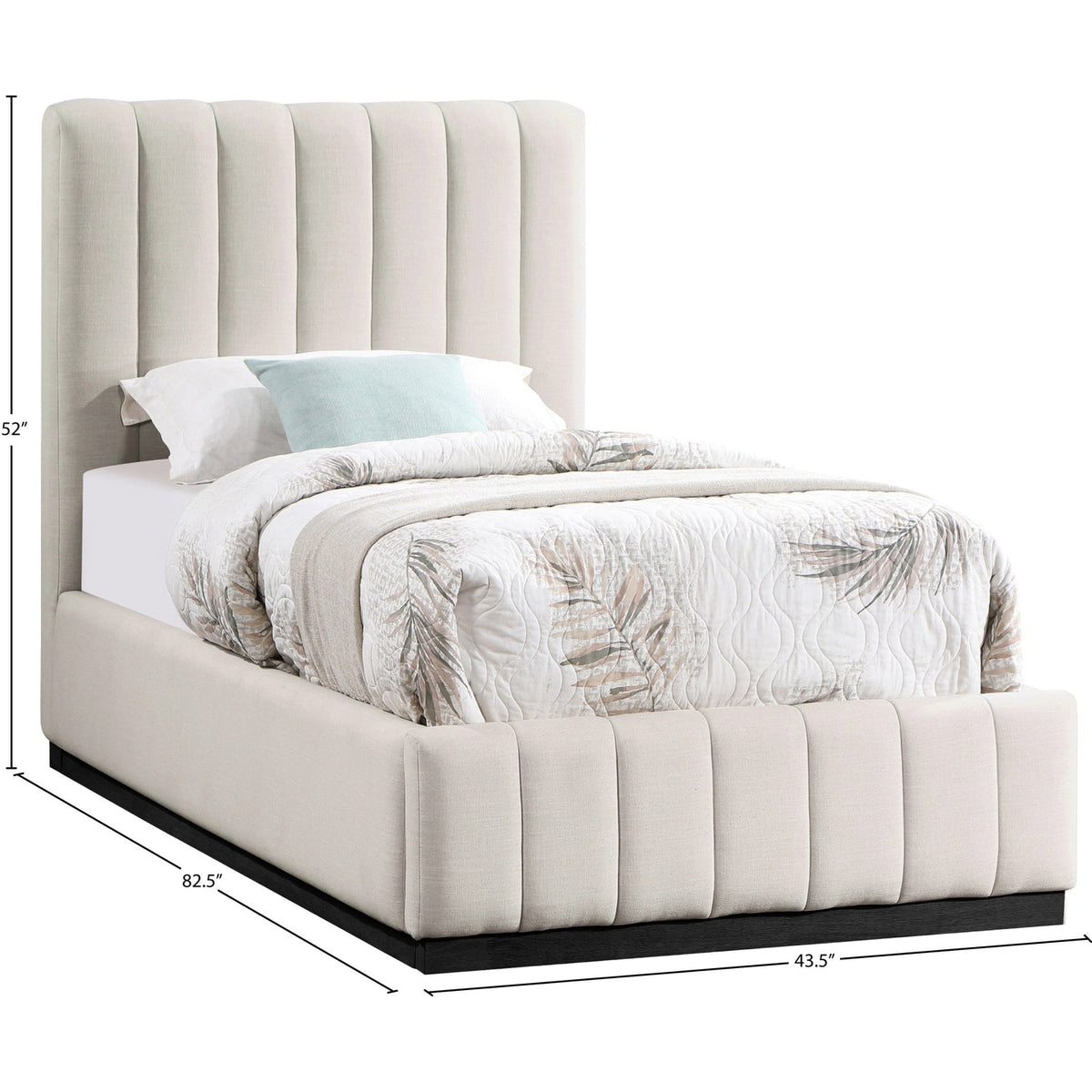 Lucia Beige Linen Textured Fabric Upholstered Bed