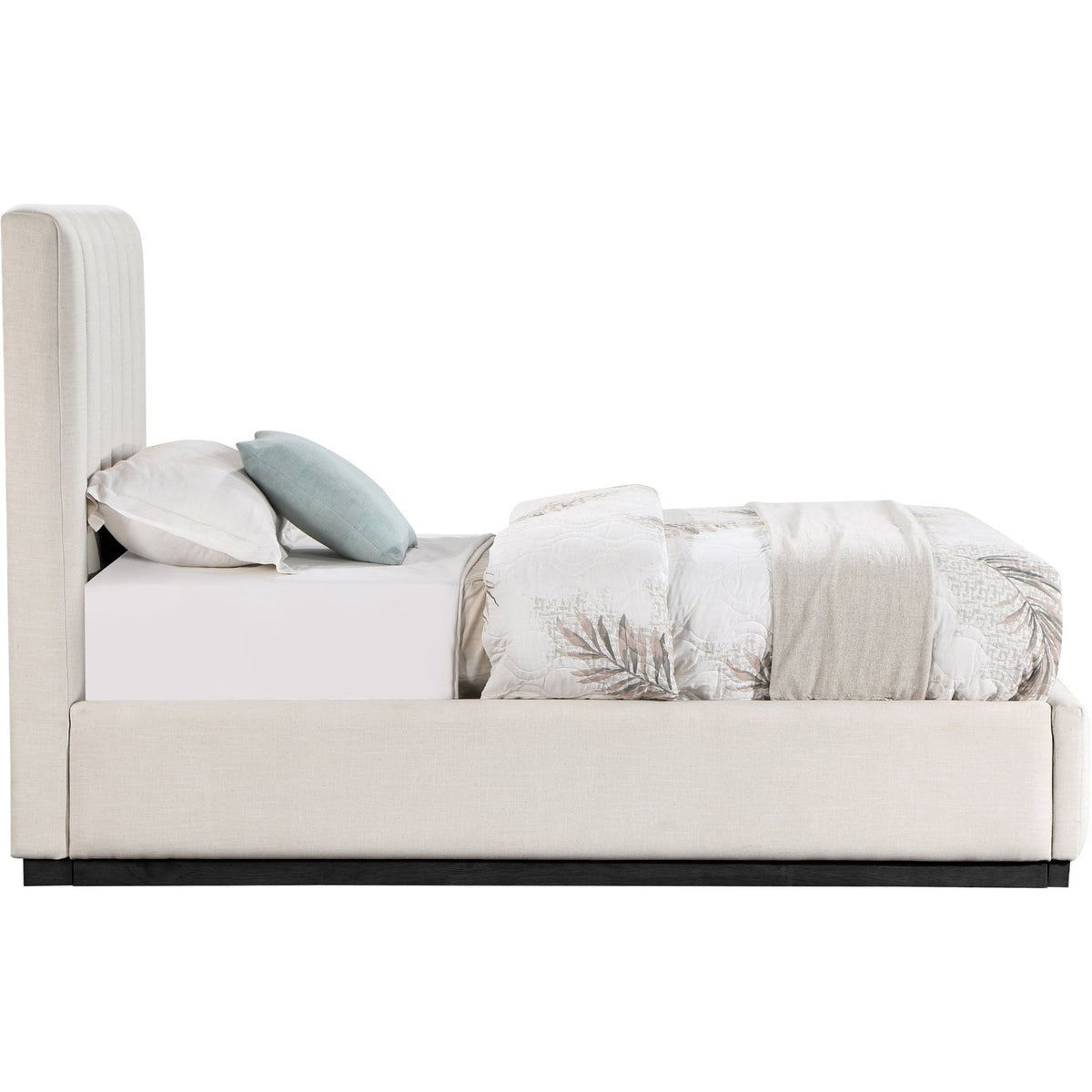 Lucia Beige Linen Textured Fabric Upholstered Bed