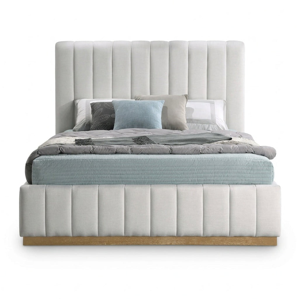 Lucia Cream Linen Textured Fabric Upholstered Bed