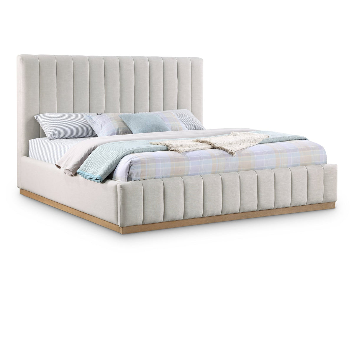 Lucia Cream Linen Textured Fabric Upholstered Bed