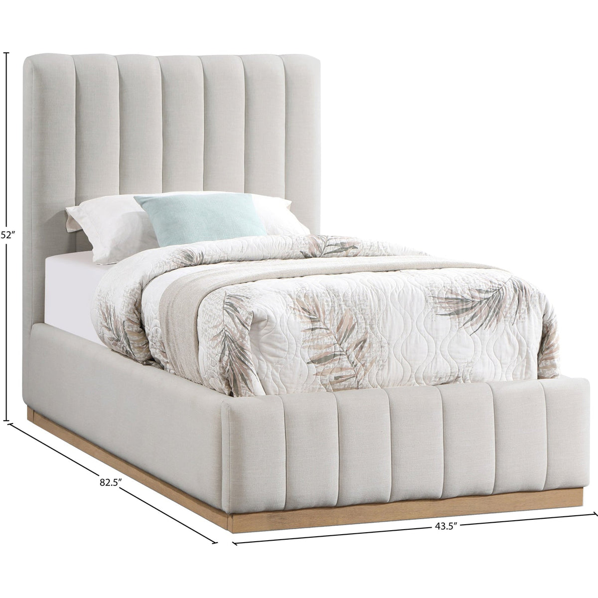 Lucia Cream Linen Textured Fabric Upholstered Bed