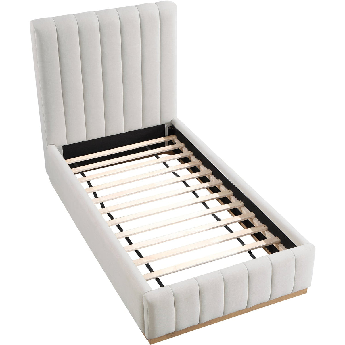 Lucia Cream Linen Textured Fabric Upholstered Bed