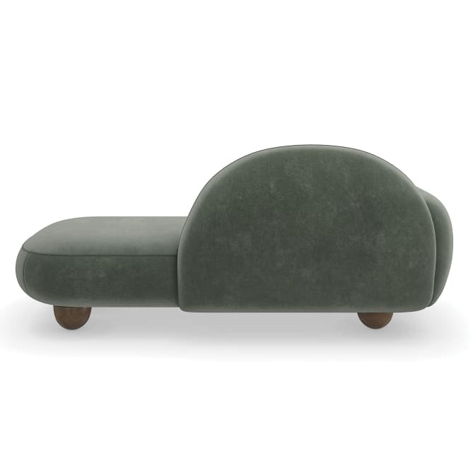 Caracole Cypress Chaise in Retro Walnut, upholstery and material detail