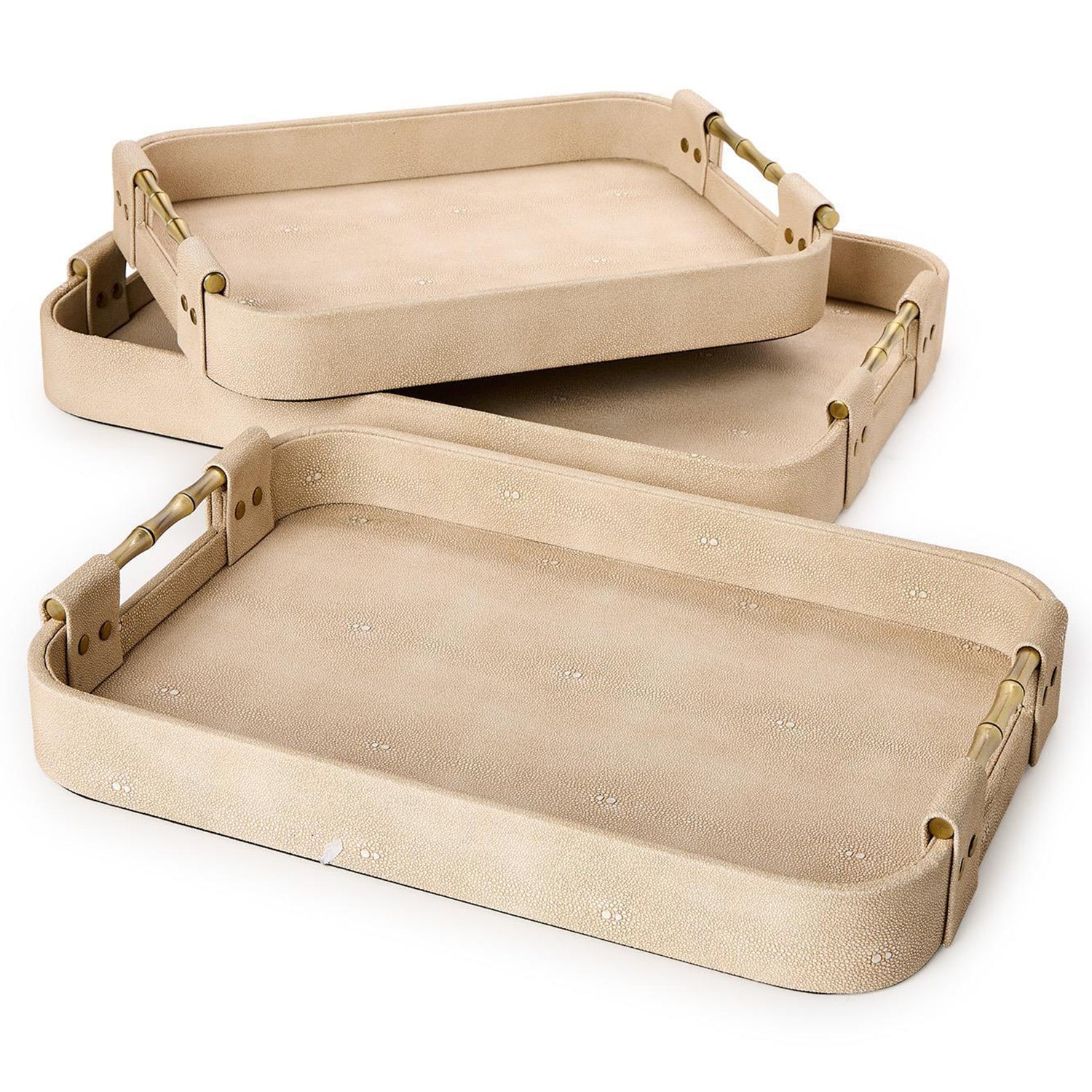 Cream Shagreen Rectangle Tray Set of 3