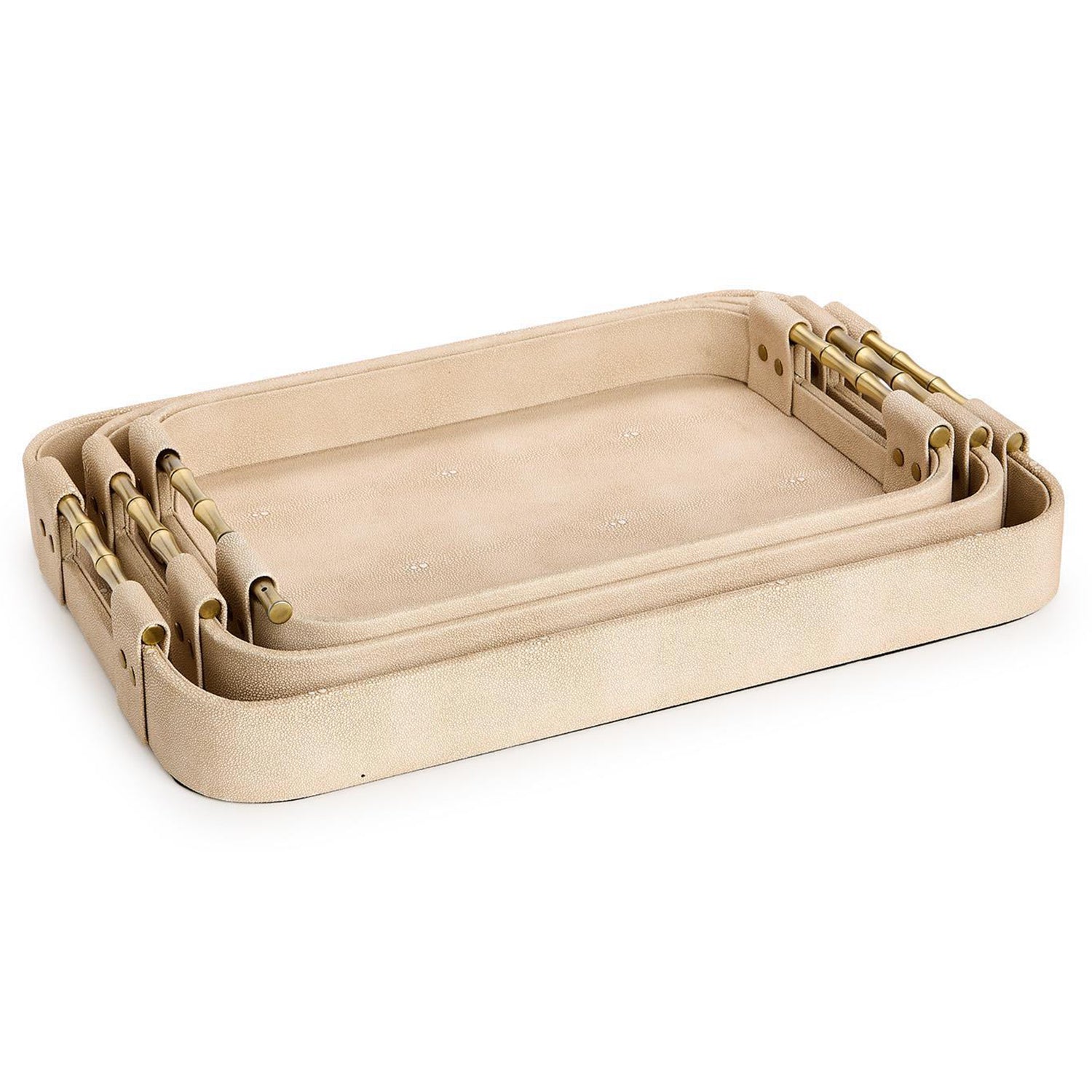 Cream Shagreen Rectangle Tray Set of 3