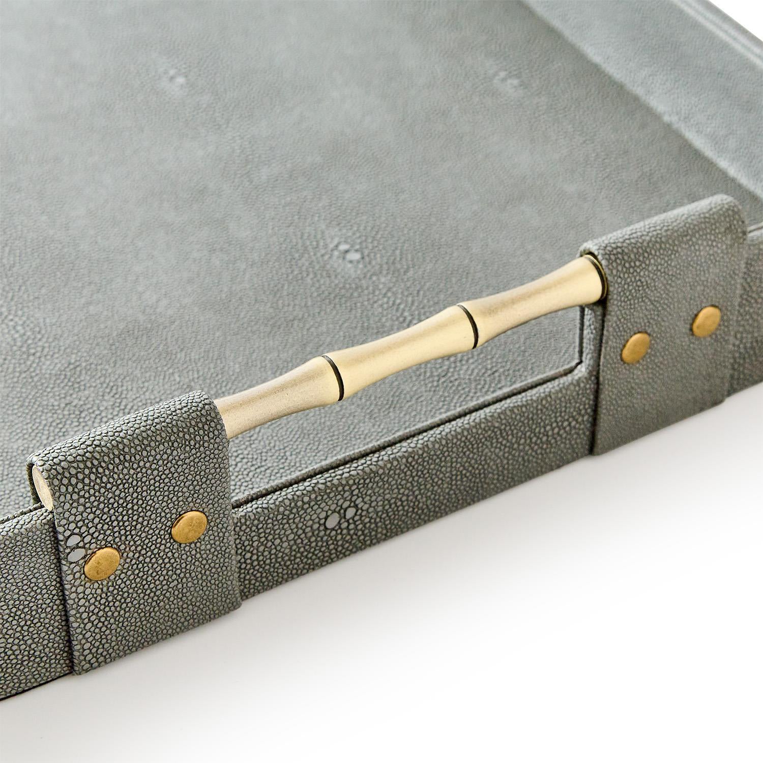 Grey Shagreen Rectangle Tray Set of 3