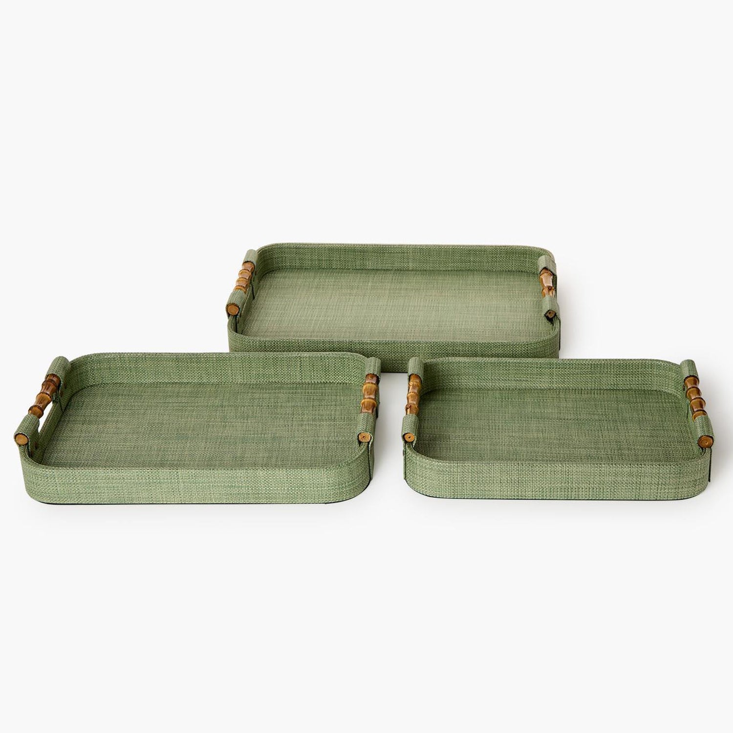 Monaco Green Faux Seagrass Nested Decorative Rectangle Tray Set of 3