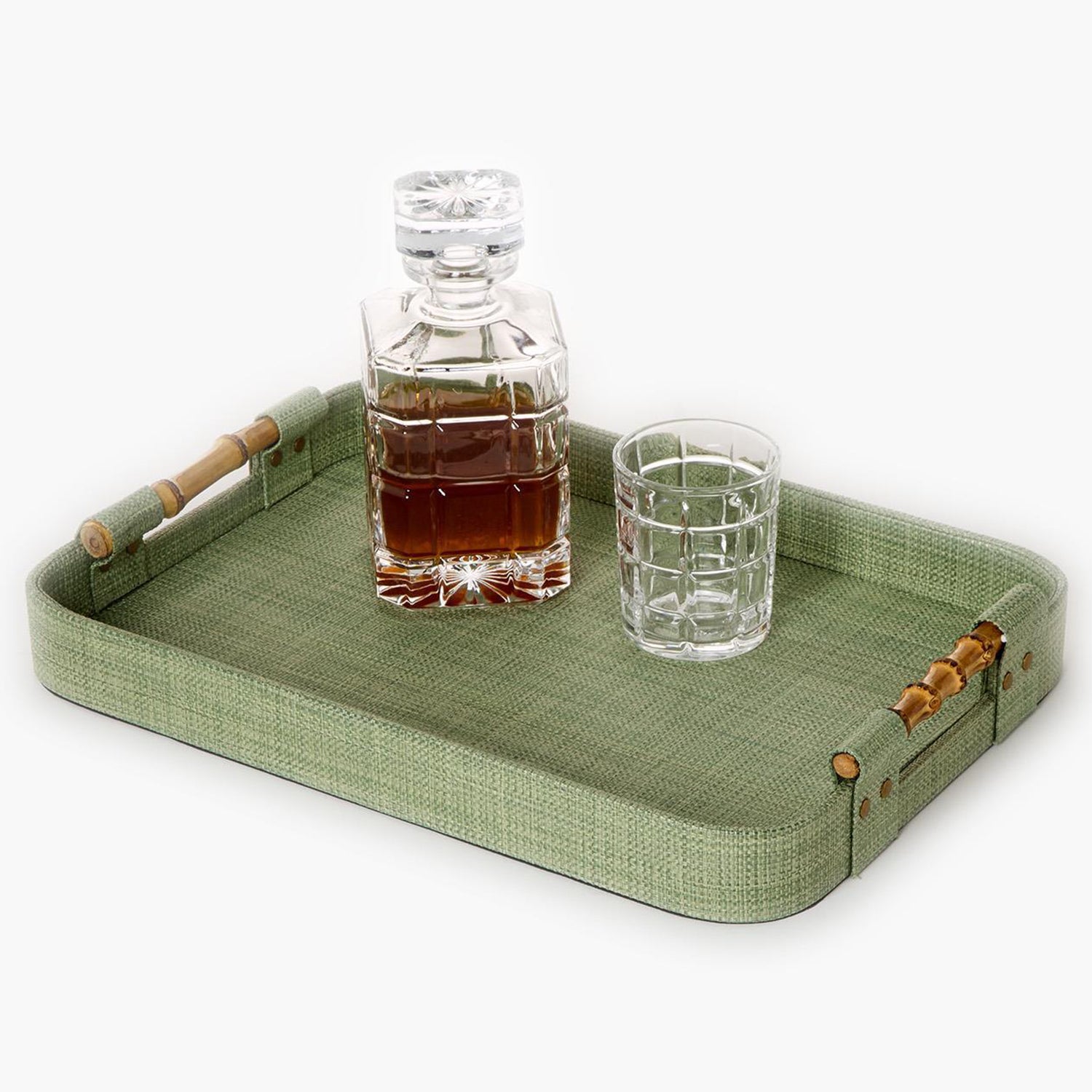 Monaco Green Faux Seagrass Nested Decorative Rectangle Tray Set of 3