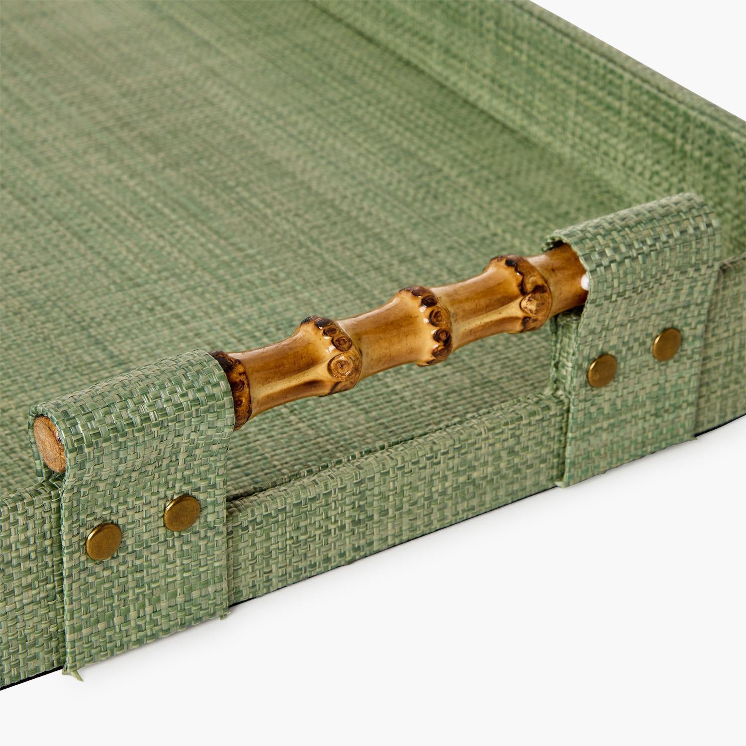 Monaco Green Faux Seagrass Nested Decorative Rectangle Tray Set of 3