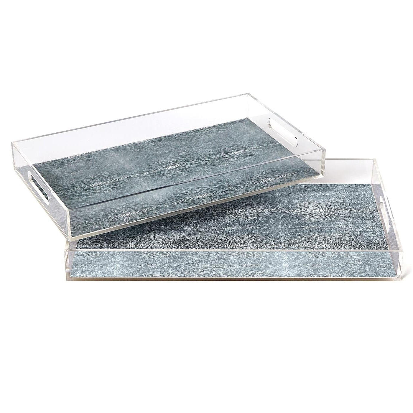 Shagreen Acrylic Tray with Faux Grey Shagreen Surface Set of 2