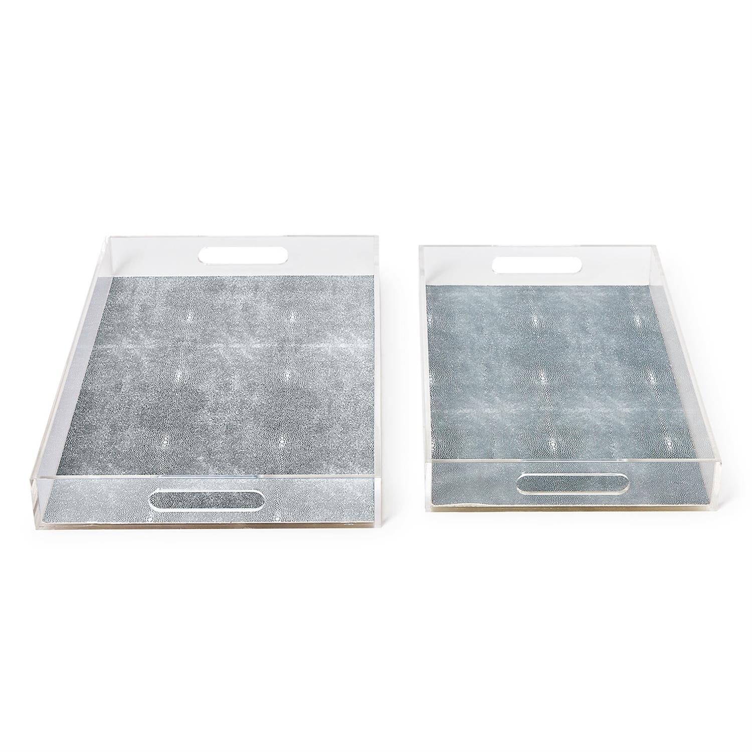Shagreen Acrylic Tray with Faux Grey Shagreen Surface Set of 2