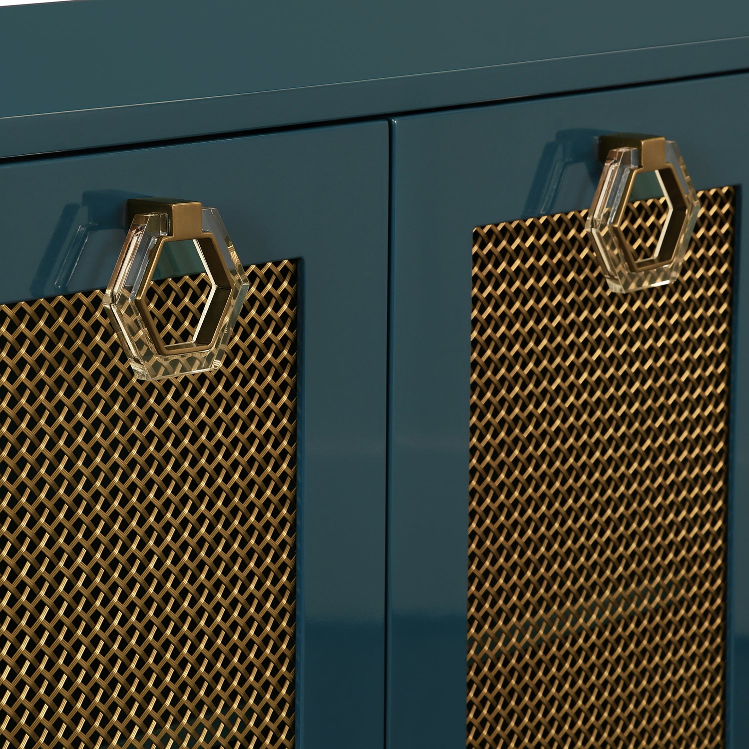 Marcella Teal Four Door Buffet shown to scale
