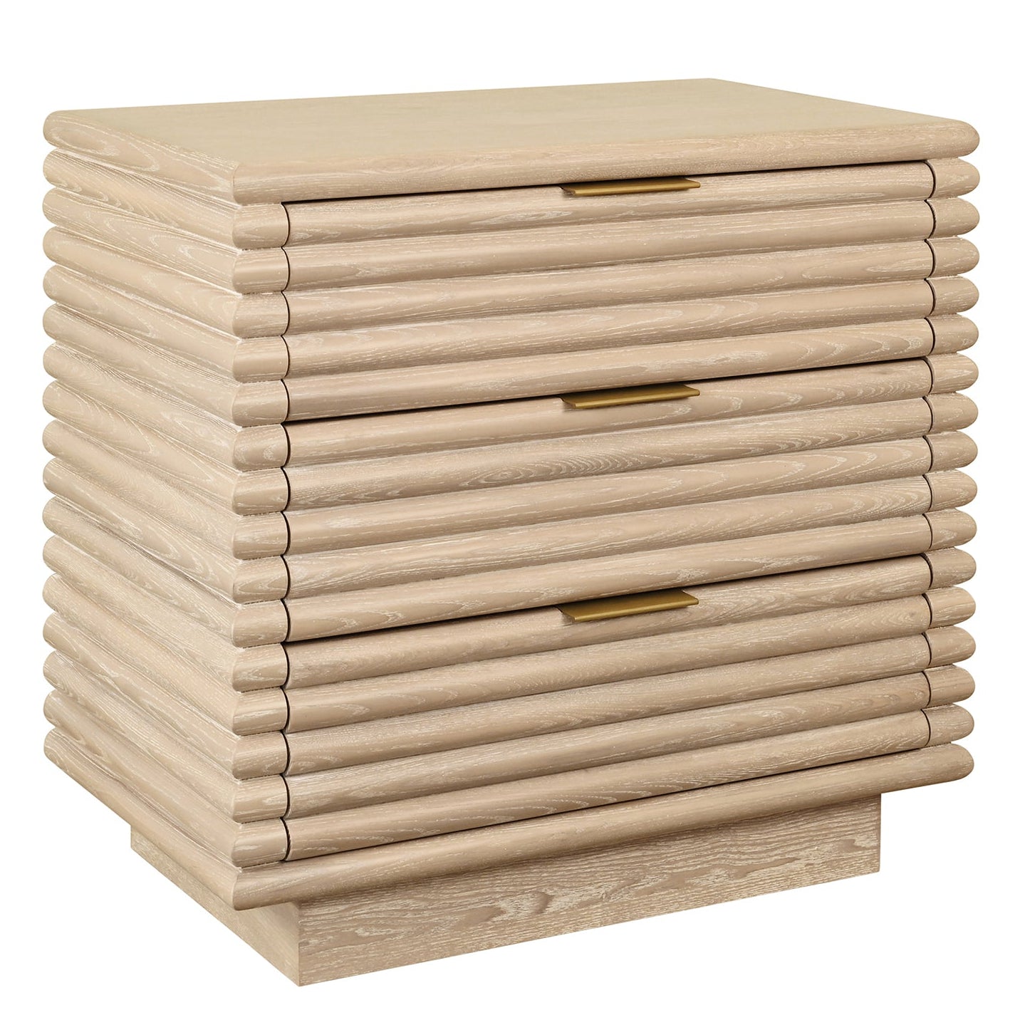 Worlds Away Mateo Cerused Oak Three Drawer Side Table