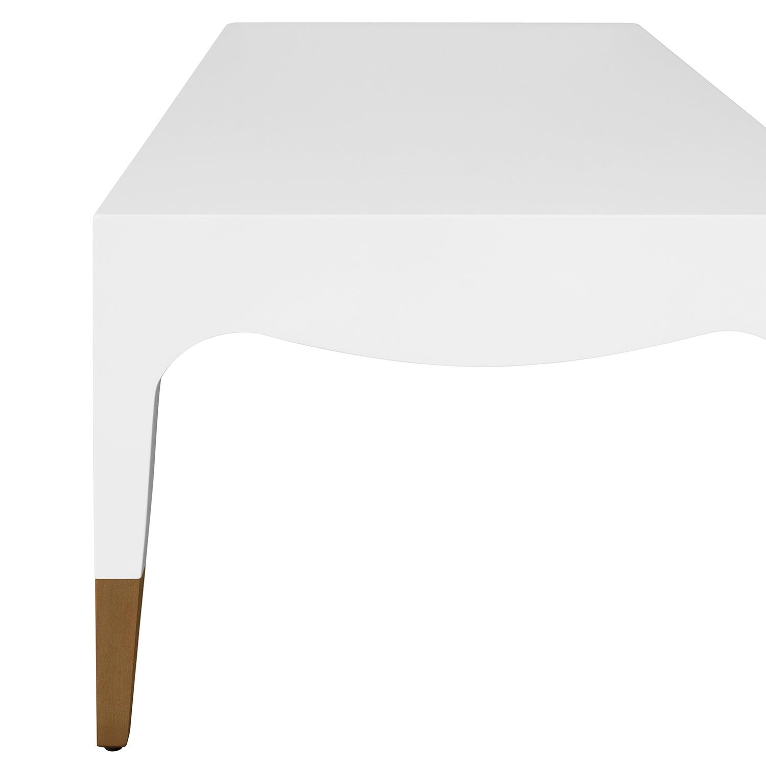 Worlds Away Medina coffee table, close-up of glossy white lacquer surface