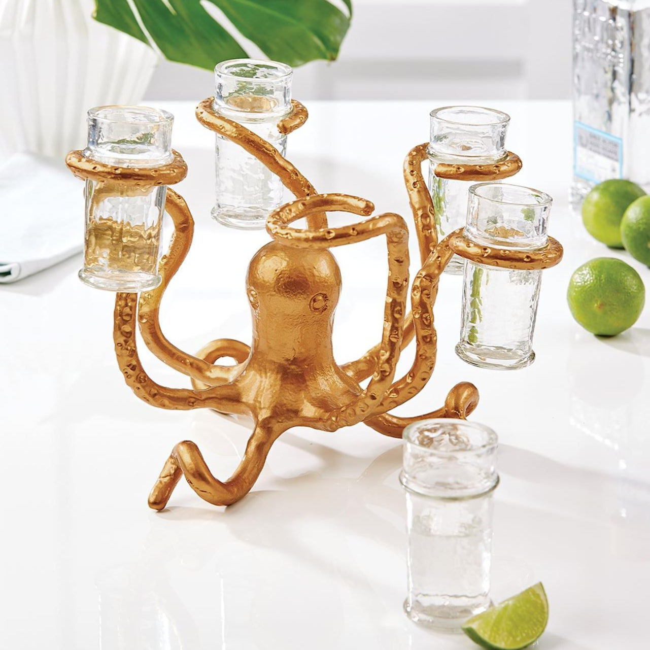 Golden Bronze Octopus Shot Glass Holder
