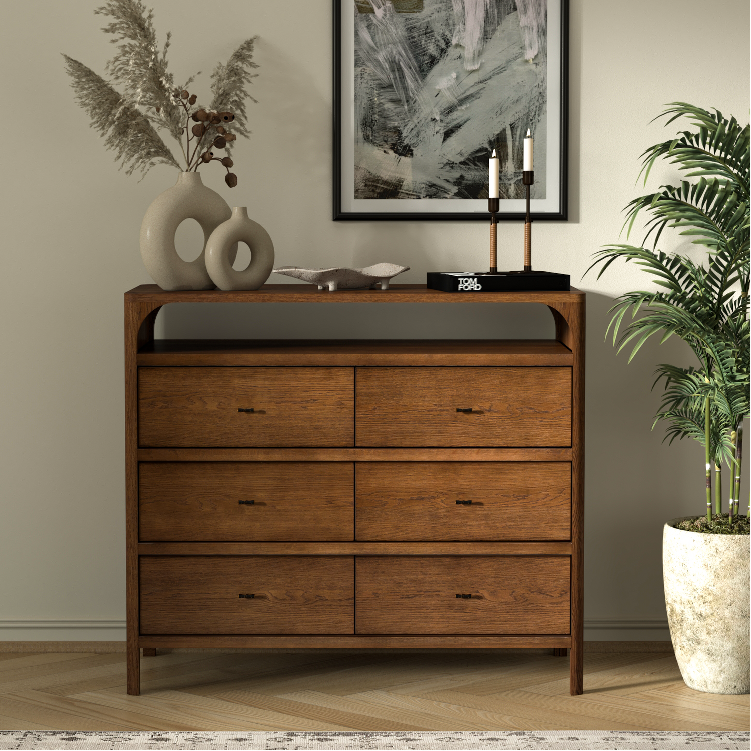 Co. House Designs Cali 6-Drawer Oak Walnut Dresser