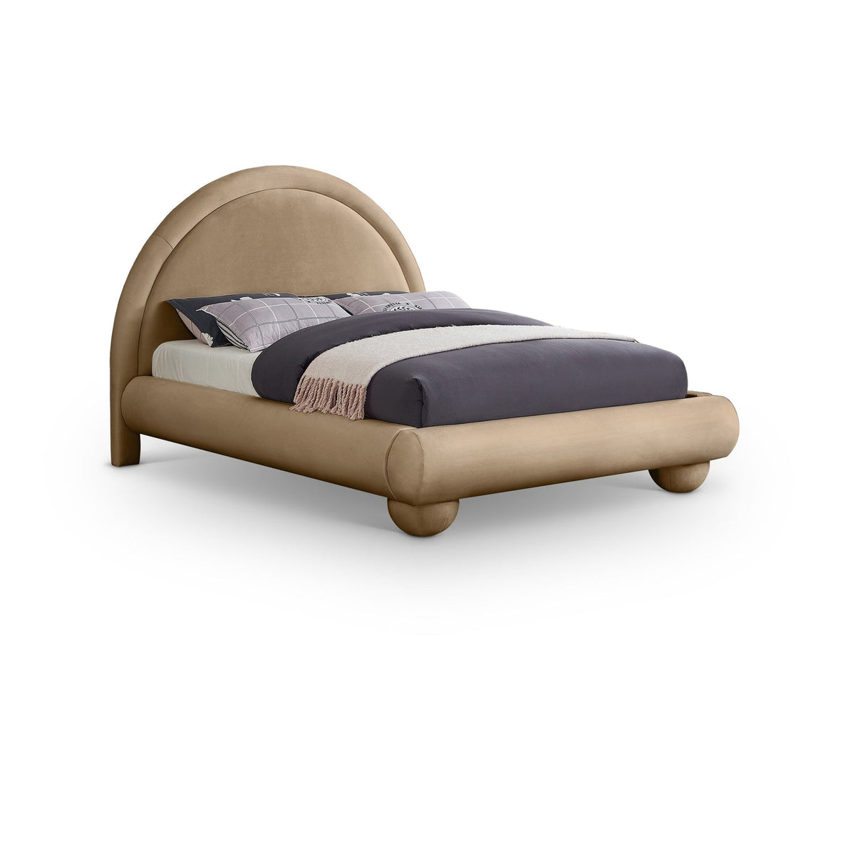 Madrid Beige Velvet Upholstered Bed