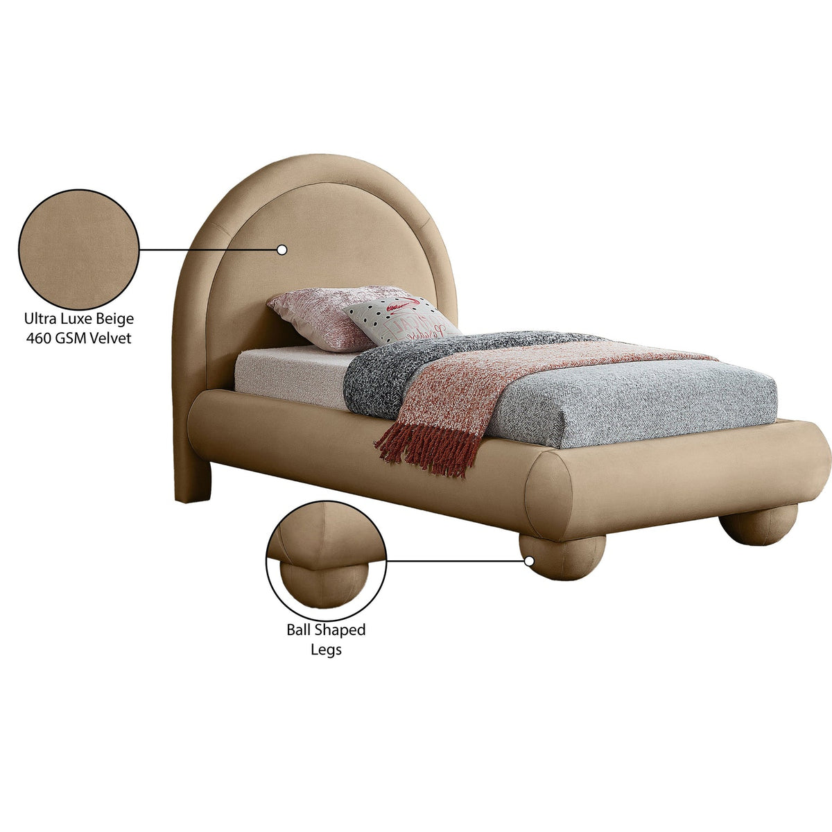 Madrid Beige Velvet Upholstered Bed