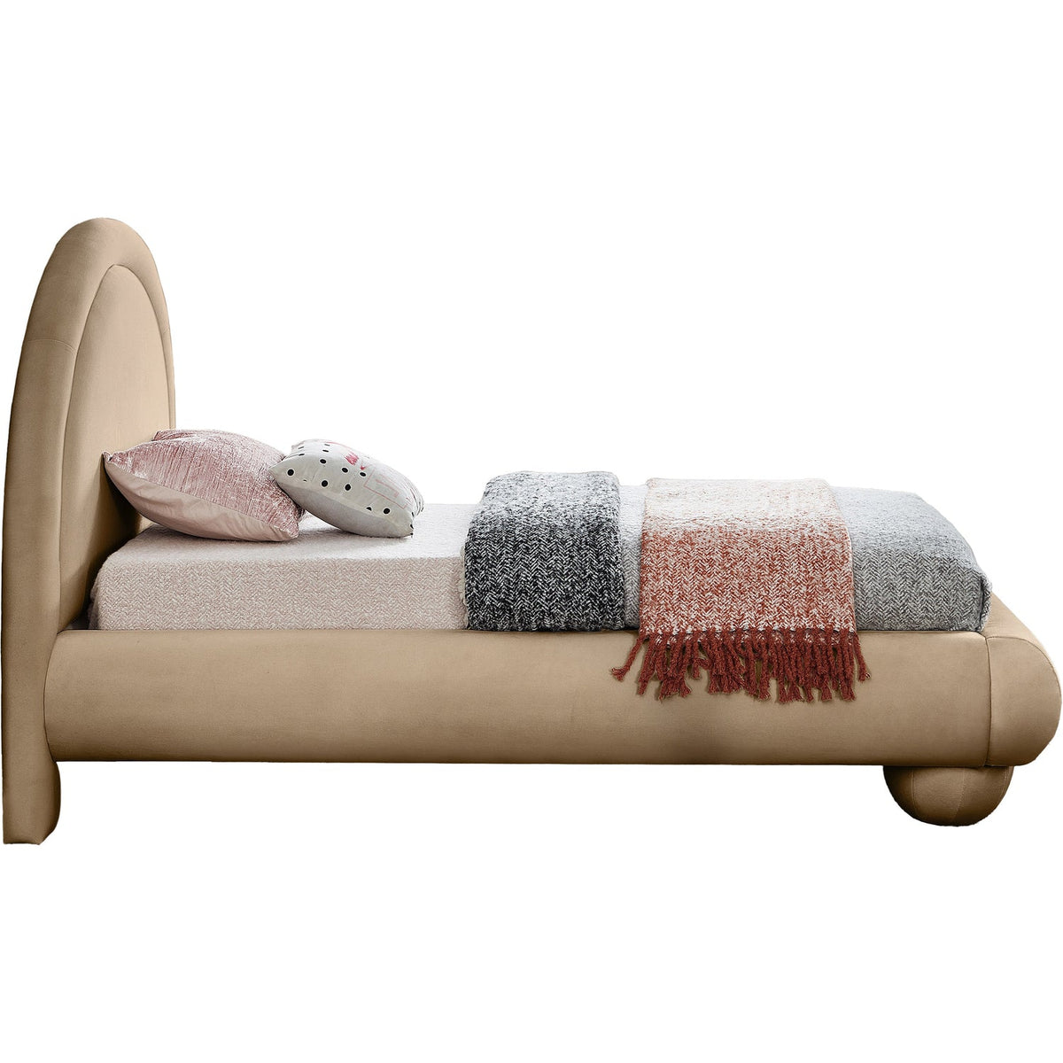Madrid Beige Velvet Upholstered Bed