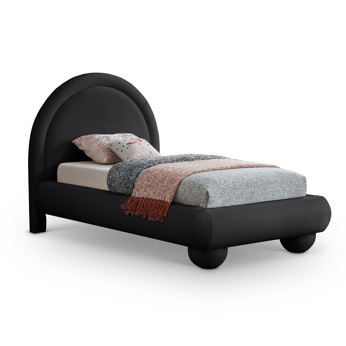 Madrid Black Velvet Upholstered Bed in black velvet, primary product view
