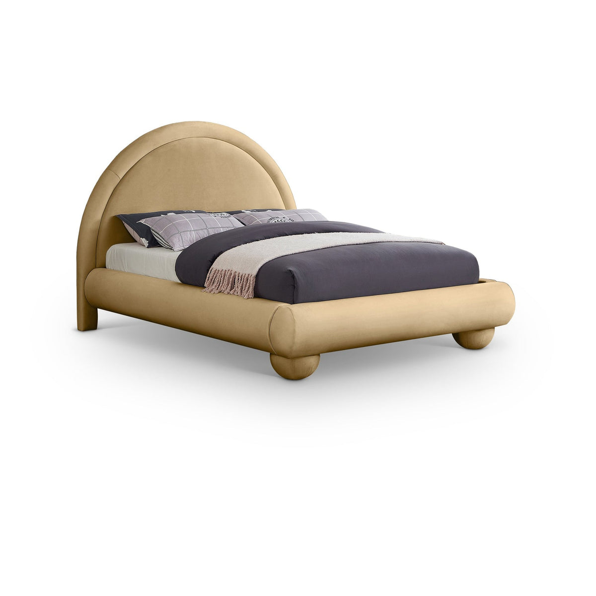 Madrid Camel Velvet Upholstered Bed
