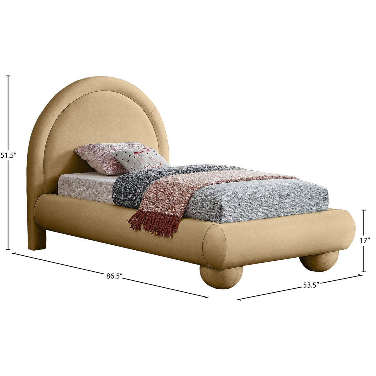 Madrid Camel Velvet Upholstered Bed