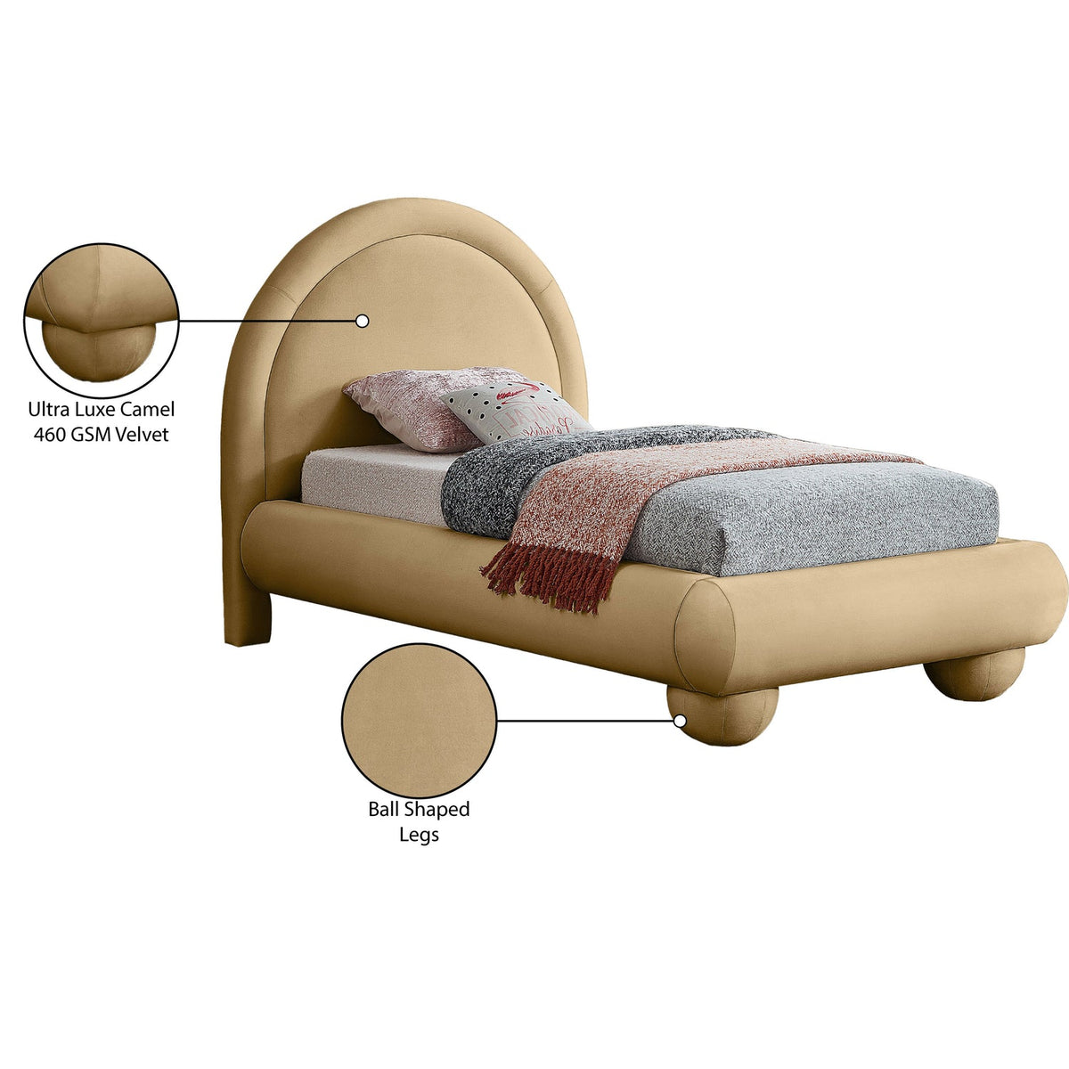 Madrid Camel Velvet Upholstered Bed