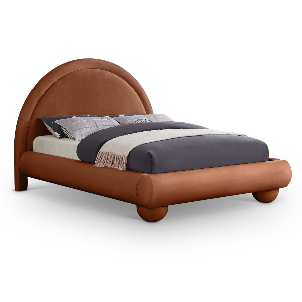 Madrid Cognac Velvet Upholstered Bed