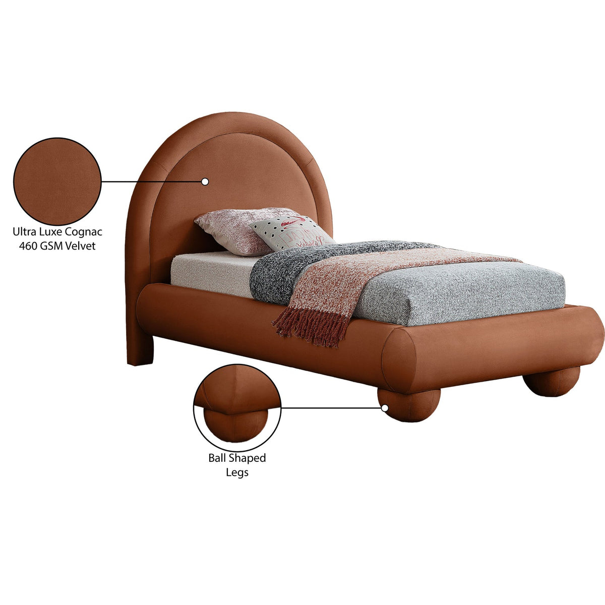 Madrid Cognac Velvet Upholstered Bed