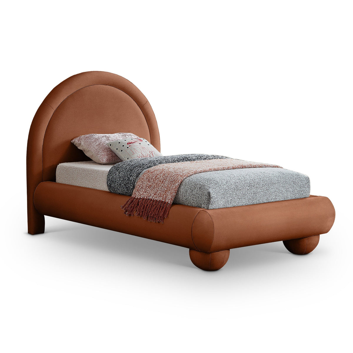 Madrid Cognac Velvet Upholstered Bed in cognac velvet, primary product view