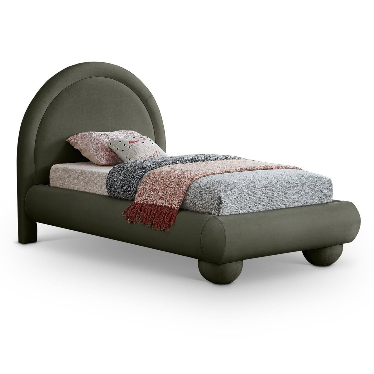 Madrid Green Velvet Upholstered Bed in green velvet, primary product view