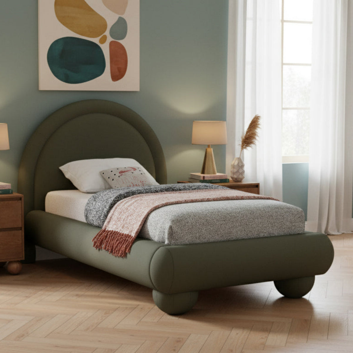 Madrid Green Velvet Upholstered Bed