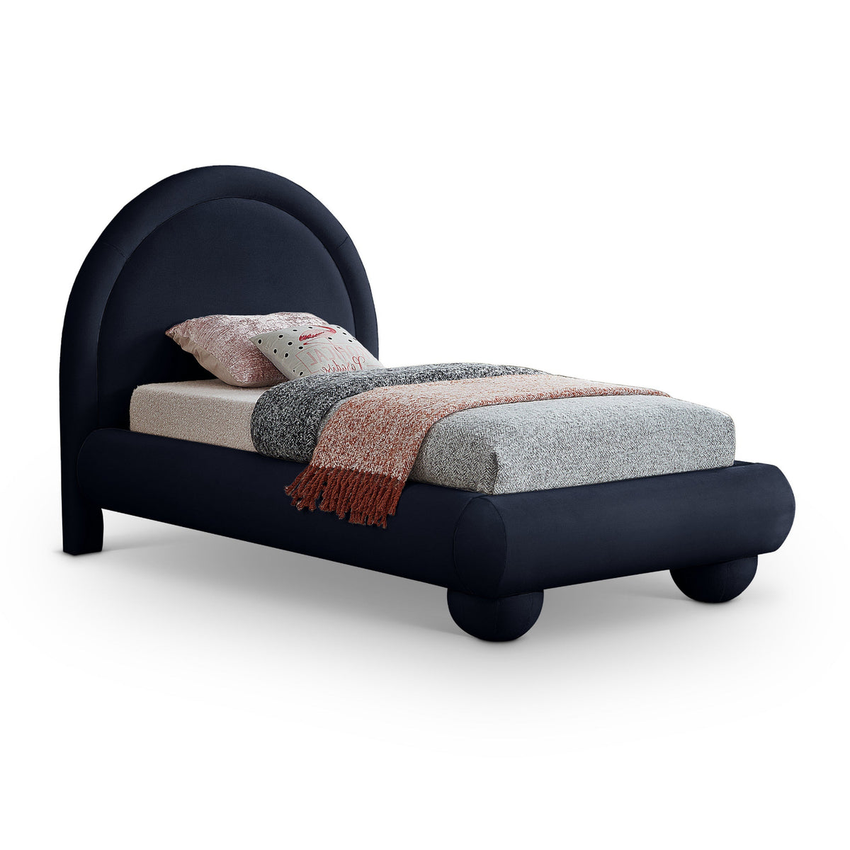Madrid Navy Velvet Upholstered Bed in navy velvet, primary product view