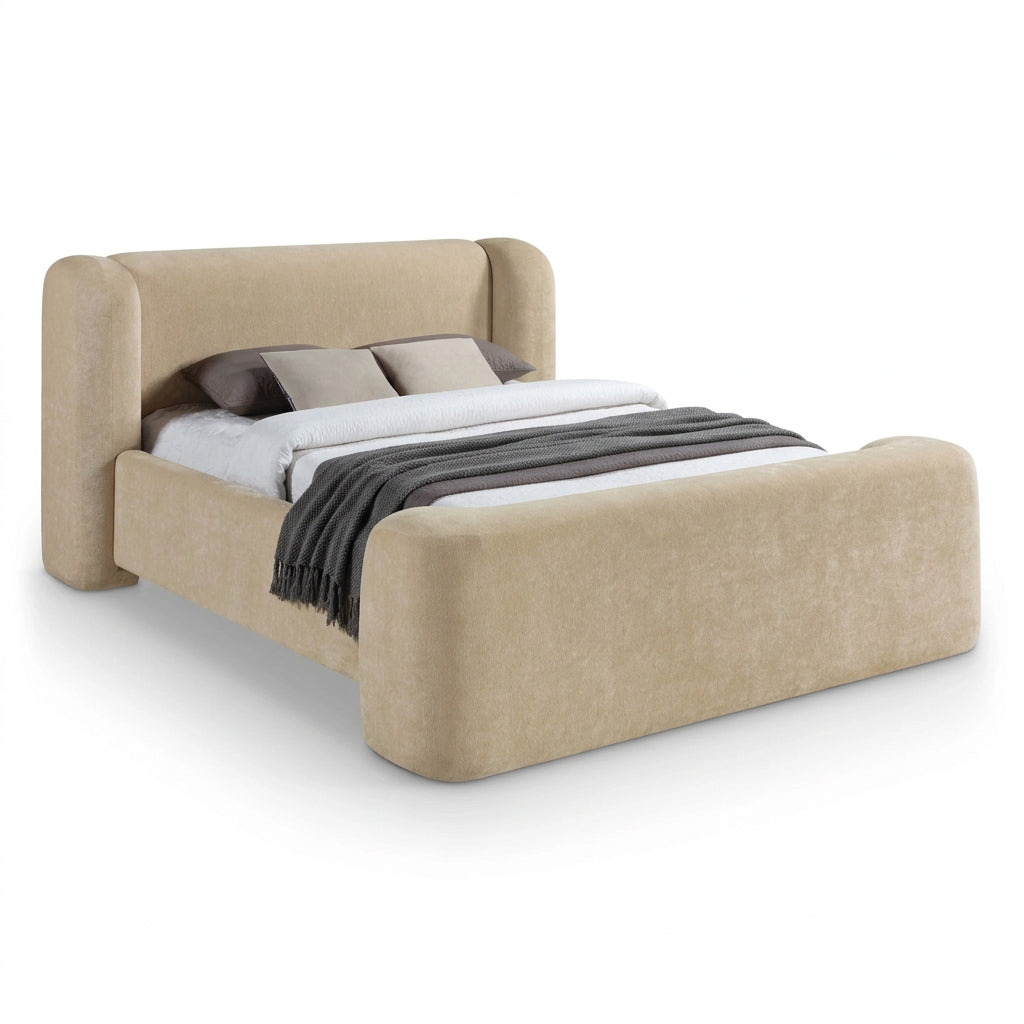 Modena Beige Chenille Fabric Upholstered Bed