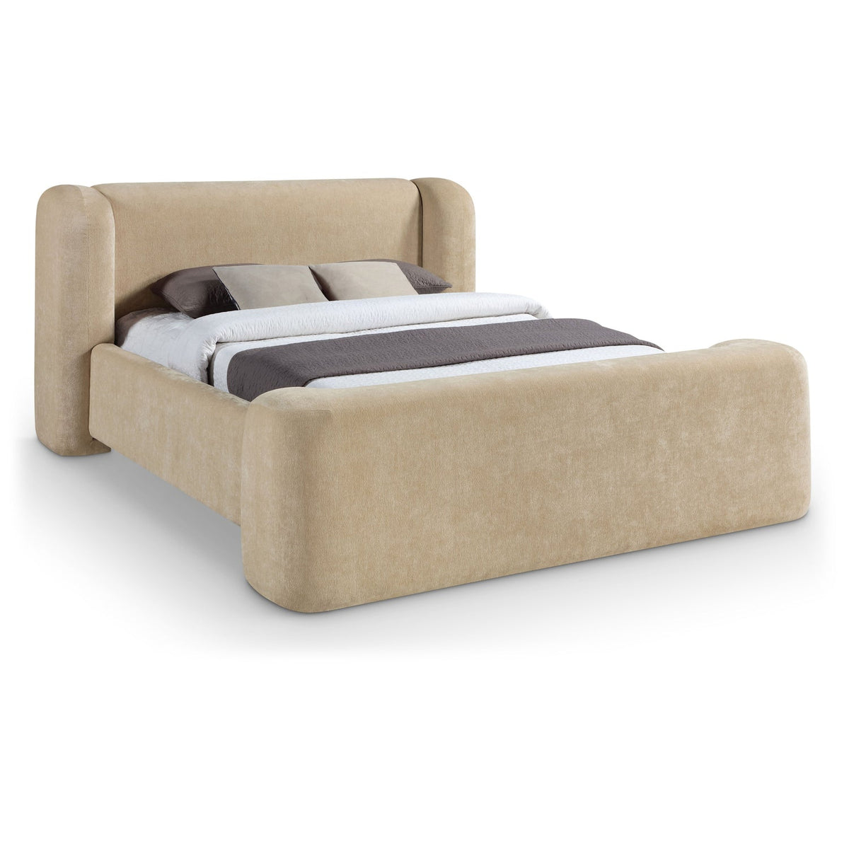 Modena Beige Chenille Fabric Upholstered Bed