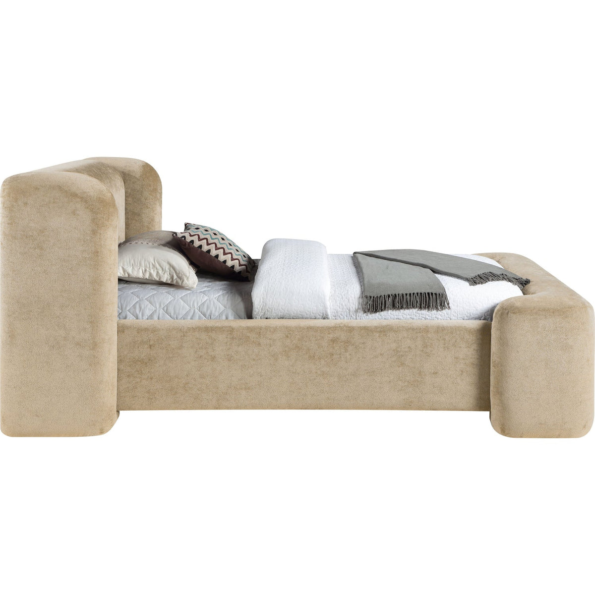 Modena Beige Chenille Fabric Upholstered Bed