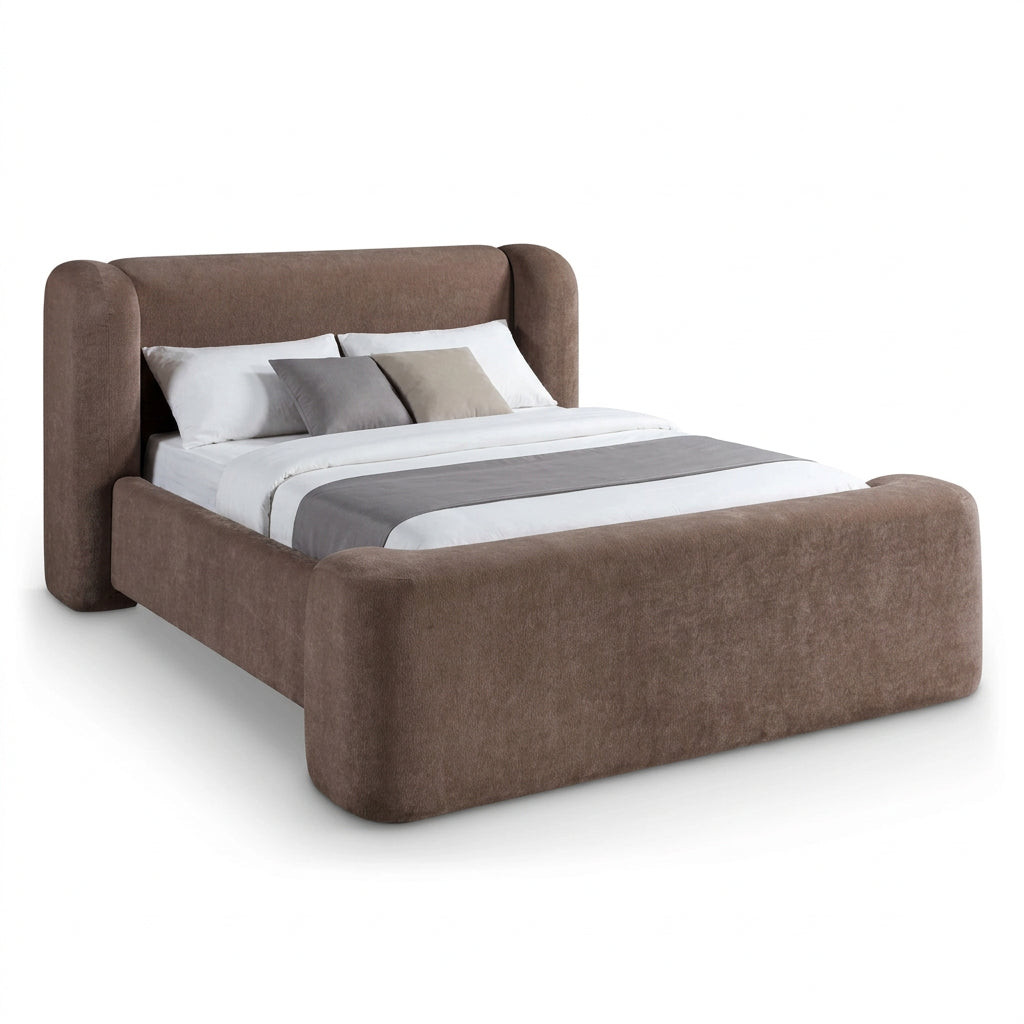 Modena Brown Chenille Fabric Upholstered Bed