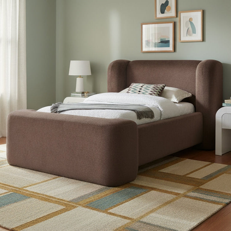 Modena Brown Chenille Fabric Upholstered Bed