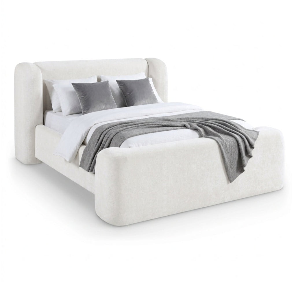 Modena Cream Chenille Fabric Upholstered Bed