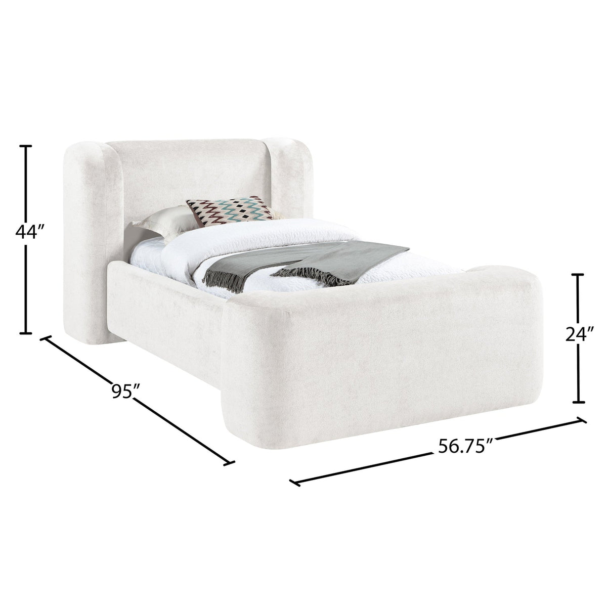 Modena Cream Chenille Fabric Upholstered Bed