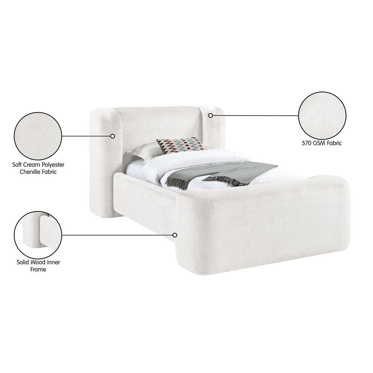 Modena Cream Chenille Fabric Upholstered Bed