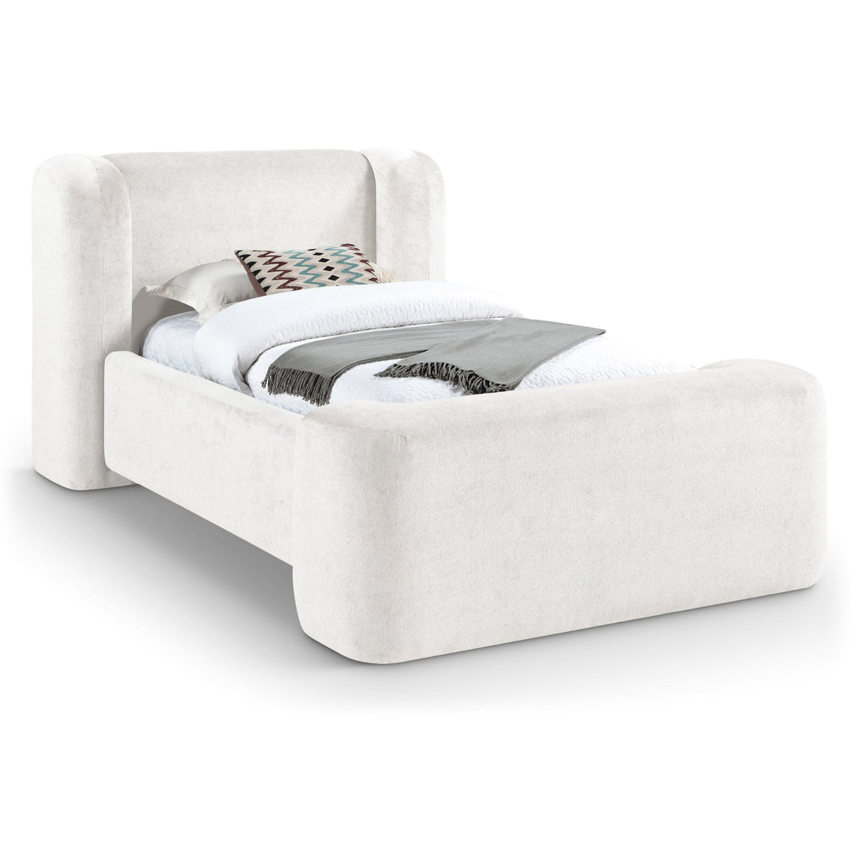 Modena Cream Chenille Fabric Upholstered Bed in soft cream chenille, primary product view