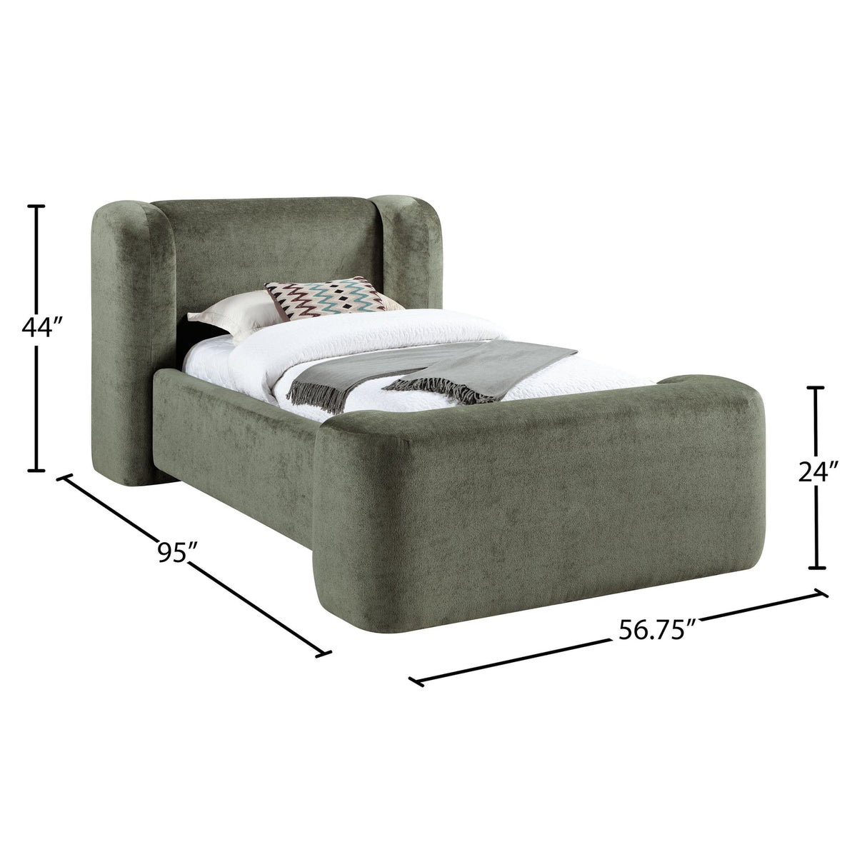 Modena Green Chenille Fabric Upholstered Bed