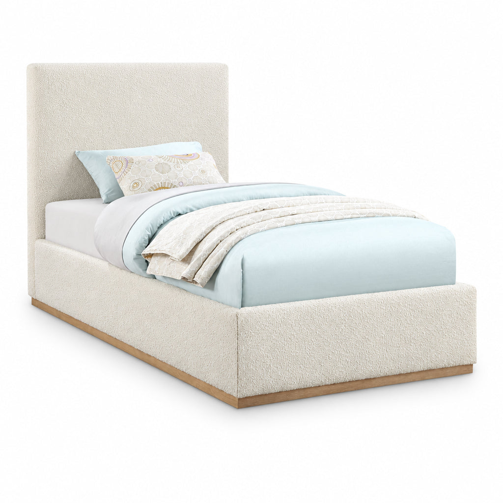 Monaco Cream Boucle Fabric Upholstered Bed in rich cream boucle fabric, primary product view