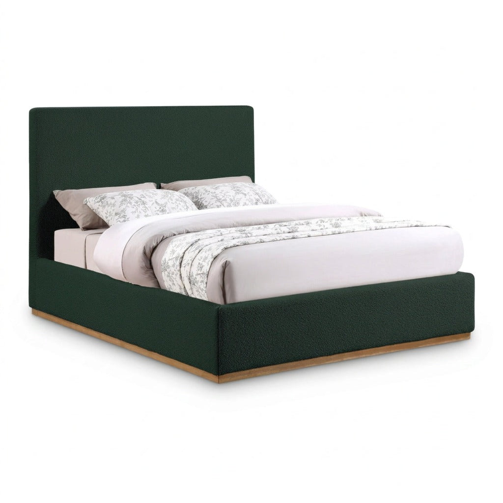 Monaco Green Boucle Fabric Upholstered Bed