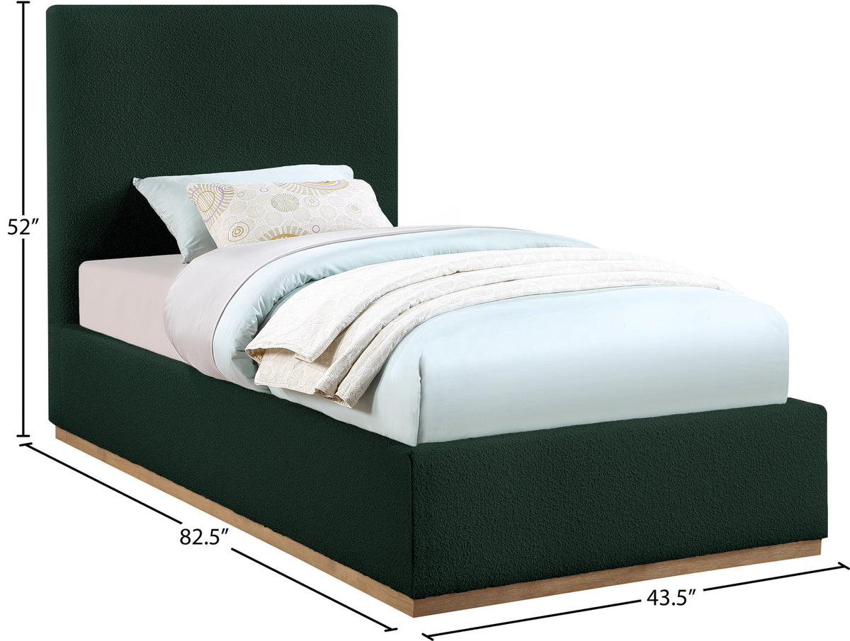 Monaco Green Boucle Fabric Upholstered Bed