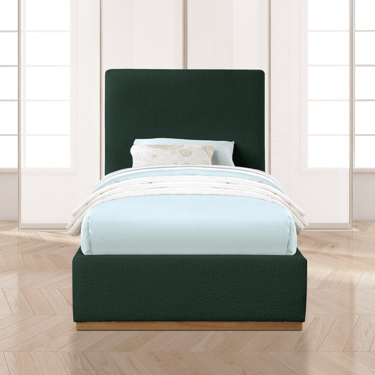 Monaco Green Boucle Fabric Upholstered Bed