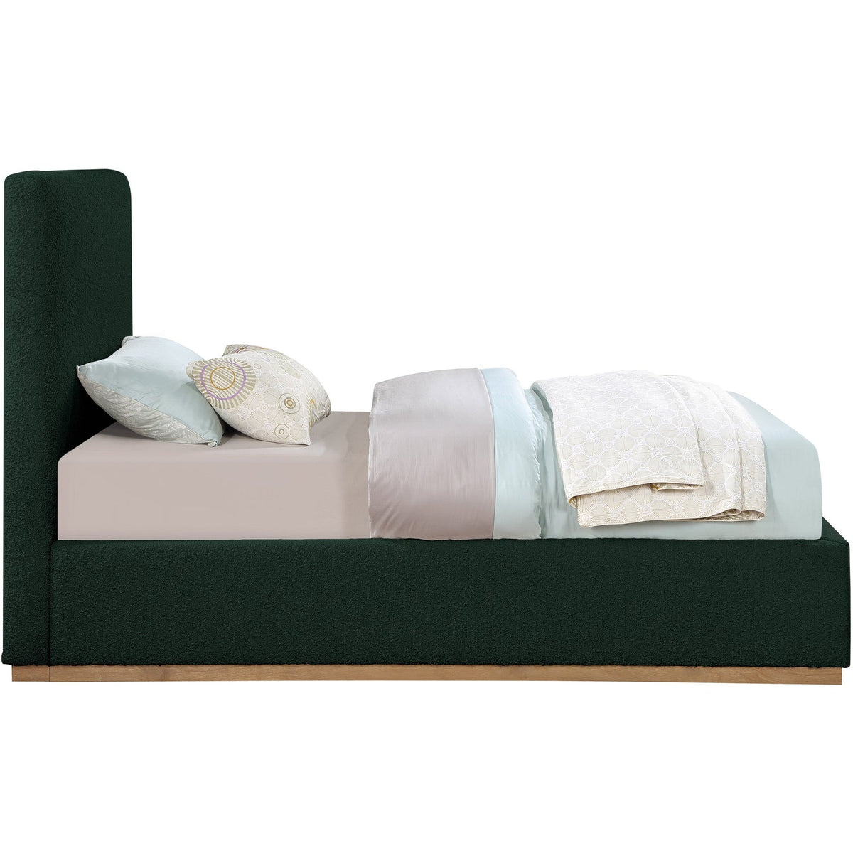 Monaco Green Boucle Fabric Upholstered Bed